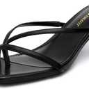 Athlefit Women's Strappy Kitten Heels Flip Flops Square Open Toe Low Heels Fashion Party Dress Thong Heeled Sandals (Size 8, Black)