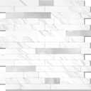 Yipscazo 5 Sheets Peel and Stick Stone Metal Tile Backsplash, Stick on Tiles for Backsplash Kitchen, Bathroom, Laundry Room, Camper, Fireplace (12'' X 12'', White Stone with Metal)