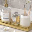 Bathroom Tray for Counter, Oak Wooden 11.2" L Decorative Vanity Tray for Dresser Tops, Kitchen Countertop Organizer, Gold Brushing (11" x 4.3" x 1.5")