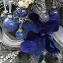 Sea Team 6-Pack Artificial Glitter Poinsettia, Magnolia Flower Sticks, Christmas Flower Ornaments, Floral Stems, Picks, Branches, Xmas Tree Decorations for Holiday, Party, Wedding, 10-inch, Blue