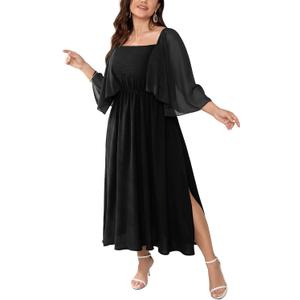 Womens Plus Size Cocktail Party Dress Square Neck Flutter Sleeve Split Elegant Formal Flowy A Line Maxi Dresses 2XL