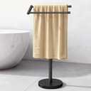 YUMORE Standing Towel Rack T Shape Tall Bath Towel Holder, Modern Towel Drying Holder Stand Floor Towel Rack Stand with Heavy Base, Upgrade Steady Design for Bathroom, Swimming Pool, Matte Black