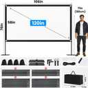 120inch Projector Screen with Stand: Portable Projector Screen Outdoor Indoor Front/Rear16:9 4K HD with Carry Bag, Sandbag - Lightweight Movie Screen for Backyard, Camping, Theater