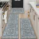 KIMODE Kitchen Rugs Sets of 3, Boho Vintage Kitchen Rugs Non Slip Washable, Grey Blue Long Kitchen Mats for Floor, Non Skid Rugs for Kitchen Floor, Kitchen Runner Rug for Hallways, Laundry, Sink, Office