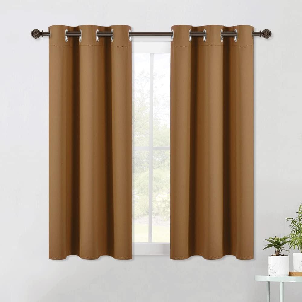 NICETOWN Sleek Blackout Curtains 54 inches Length for Small Windows, Noise Reducing and Block Draft Panels for Door Doorway Laundry Office Luxury Decor Theme (2 Panels, Gold Brown, W42 x L54 -Inch)