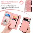 Asuwish Phone Case for Google Pixel 9 Pro XL Zipper Wallet Detachable Cell Cover with Tempered Glass Screen Protector Crossbody Strap Mandala Flower Card Holder Pixel9 9Pro 9ProXL Nine Women Rose Gold