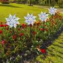 Hausse 10 Pack Reflective Pinwheels with Stakes (Assembly Required), Extra Sparkly Pin Wheel for Garden Decor, Bird Repellent Devices Deterrent to Scare Birds Away from Yard Patio Farm (Silver)