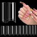LIONVISON 500PCS No C Curve Nail Tips, Long Square 10 Sizes Half Cover Straight Square French Clear Fake Nail Tips for Acrylic Nails Professional for Nail Art Salon