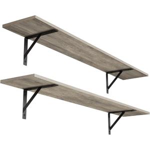 DINZI LVJ Long Wall Shelves, 47.3Inch Wall Mounted Shelves Set of 2, Extra Large Wall Storage Ledges with Sturdy Metal Brackets for Living Room, Bathroom, Bedroom, Kitchen, Grey Wash