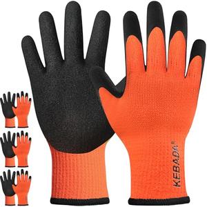 Kebada T3 Winter Work Gloves for Men and Women, Warm Knit Cold Weather Work Gloves, Thermal Insulated Freezer Gloves, 100% Latex Coating Non-slip Grip, Long Wrist Design, 1 Pairs, Orange, Size Medium