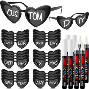 Flutesan Personalized Heart Sunglasses Bulk Custom Glasses with Paint Pens for DIY Wedding Party Favors (Black)