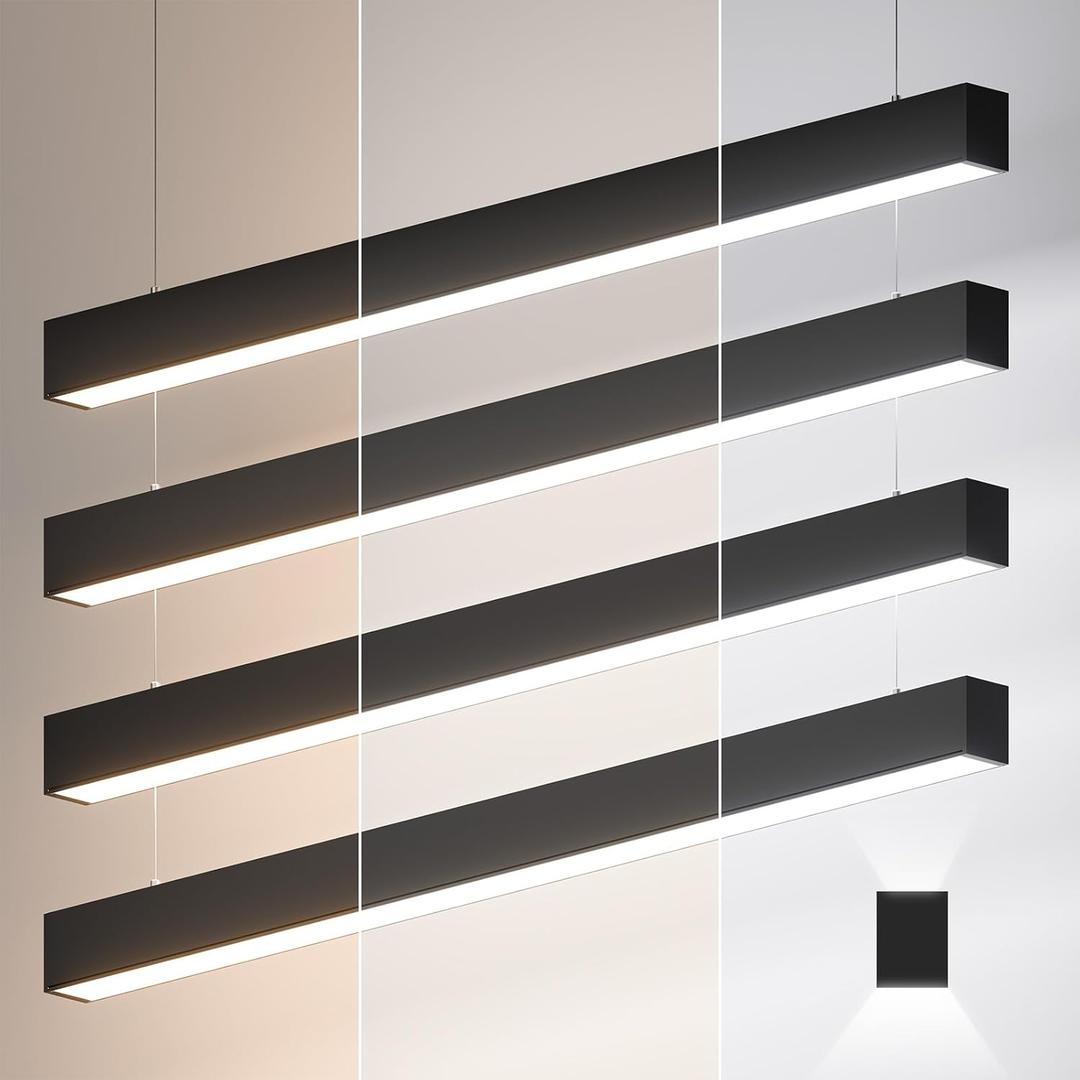 4FT LED Linear Lights 50/45/40/35/30W Up and Down Light, 3000/4000/5000K 4 Feet Commercial Shop Lighting for Office Garage Basement Shop Dining Room bar, Dimmable 4 Architectural Fixture-4Pack (Black)