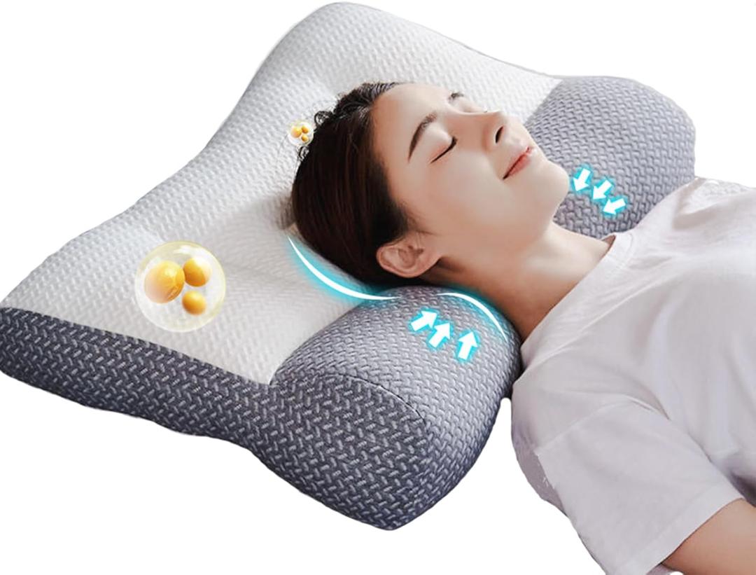 Cervical Neck Pillow for Pain Relief - Ergonomic Pillow Orthopedic Contoured Sleeping Neck Contoured Support Pillow for Comfortable Side & Back Sleepers (Grey)