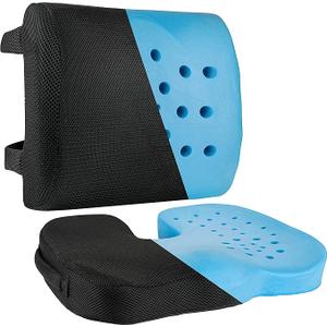 Gel Memory Foam Seat Cushion and Lumbar Back Cushion Set | Gel Infused and Ventilated | Coccyx Tailbone Sciatica Office Chair Cushion and Lumbar Support Pillow for Chair, Black
