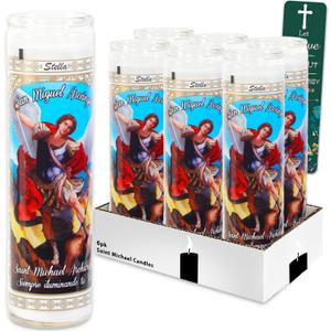 6 Pack Saint Michael The Archangel White Religious Candles - Bundle of 8" Glass Devotional Candles for Vigils, Prayers, Blessing Ceremonies, More