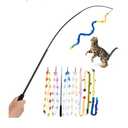 Cat Wand Toy, 8Pcs Retractable Plush Srtip Cat Teaser Wand Toys with Bell & String, Long Interactive Wand Toys for Indoor Kitten, Exercise