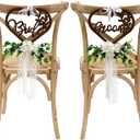 Bride and Groom Chair Decorations Bride and Groom Floral Chair Signs Wedding Chair Signs Wooden Rustic Mr Mrs Chair Signs with Chiffon Ribbons for Church Chair Bench