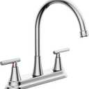 HURRAN 2 Handle Kitchen Sink Faucet, 8 Inch High Arc 360Swivel Kitchen Sink Faucet, 3 Hole Kitchen Faucet Without Side Sprayer, Centerset RV Kitchen Faucet with Stainless Steel Pipe, Chrome