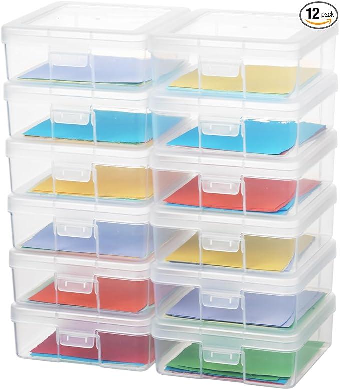 novelinks Plastic Clear Storage Containers for Organizing, Craft Storage Organizers and Stackable Storage Bins with Lids for Pencil Box, Bead, Cookie Cutter, Board Game (6 Pack Small + 6 Pack Medium)