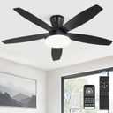 ZMISHIBO 48 inch Ceiling Fans with Lights and Remote/APP Control,Black Low Profile Ceiling Fan with Light,Quiet DC Motor,LED Dimmable, Modern Flush Mount Ceiling Fan for Bedroom Indoor/Outdoor Patio