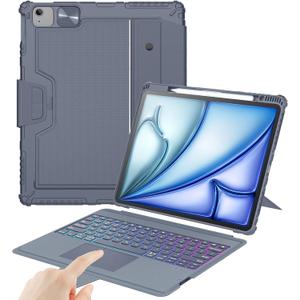 Nillkin Keyboard Case for iPad Air 13-inch (M3 2025/M2 2024), iPad Pro 12.9-inch (6th/5th/4th/3rd Gen) Rugged Case with Detachable Keyboard, Magic Trackpad, 7-Color Backlit, Portrait/Landscape, Gray