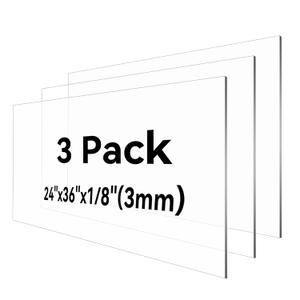 HUAZI 3PACK Plexiglass Sheet 1/8'' Thick 2436inches Clear Acrylic Sheets Plastic Panel for DIY Projects, Art, Display Use