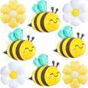 Bee Balloon Yellow and Black Bee Foil Mylar Balloons and Daisy Flower Balloons for Baby Shower Bee Themed Party Birthday Decoration Supplies 8 Pcs