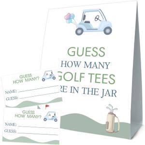 GOLF Brithday Decorations, Guess How Many Golf Tees Are in the Jar, Suite for Birthday Party Bridal Shower Wedding Activit, 50 Cards and Sign