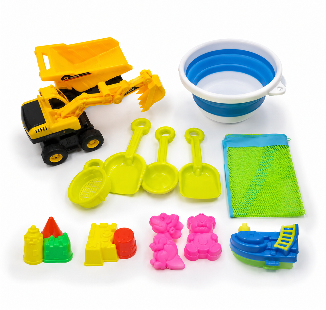 50 Pcs Beach Sand Set Collapsible Sand Bucket and Shovels Set with Mesh Bag Water Gun Trucks Castle Animal Molds Beach Travel Essentials Set for Summer Outdoor