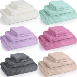 Peryiter 24 Pcs Bath Towels and Washcloths 6 Sets Microfiber Bathroom Beach Pool Large Towel Set Coral Velvet Highly Absorbent Soft for Fitness Sports Yoga Travel Spa Hotel(Classic Color)