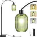 COTTHOS Glass Floor Lamp for Living Room, Modern Standing Lamp with Ribbed Glass Lampshade Marble Base, 68” Tall Lamp with Remote Control and Pedal Switch for Bedroom(6000K LED Bulb Included)