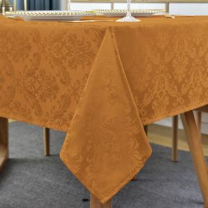 SASTYBALE Christmas Tablecloth Square 52 x 52 Inch Spill Proof Washable Autumn Jacquard Damask Card Table Cloth, Polyester Fabric Table Cover for Fall, Harvest, Holiday, Brown/Amber