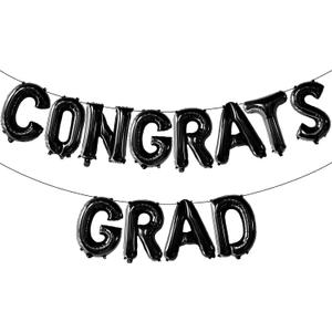 Congrats Grad Balloons - 16 Inch Black Congrats Grad Banner for Graduation Decorations Class of 2025 - Graduation Foil Balloons for Class of 2025 Decorations - Graduations Party Decor