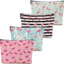 4Pcs Flamingo Gifts Makeup Bag, Flamingo Bird Animal Lover Gifts for Women Mom Coworker Friends, Pink Flamingos Stuff Summer Cosmetic Bag Toiletry Pouch with Zipper Birthday Halloween Christmas Gift (Multicolor 1226)
