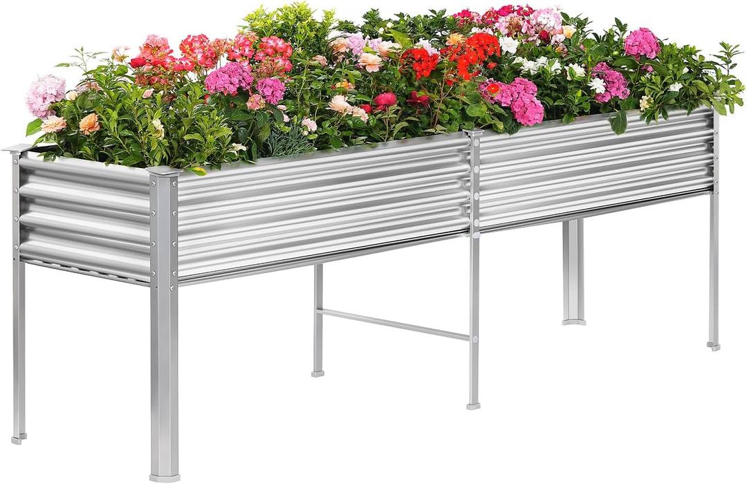 Land Guard Galvanized Raised Garden Bed with Legs, 962432in Raised Garden Beds Outdoor with Drainage Holes, Planter Boxes Outdoor for Backyard, Patio, Balcony, 800lb Capacity, Silver
