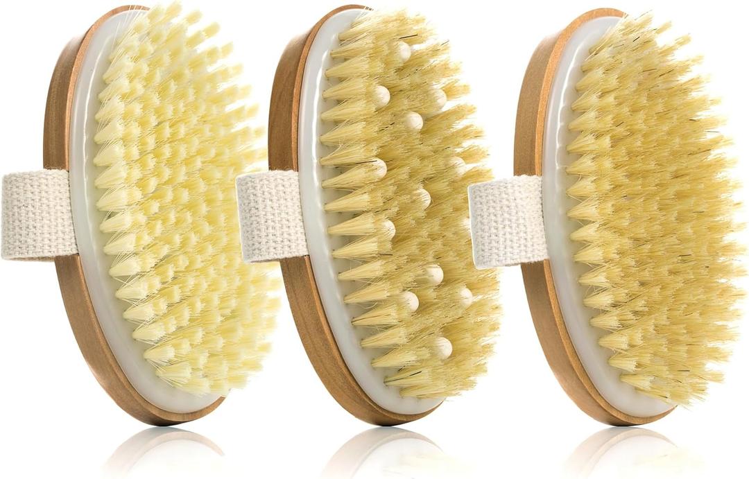 Dry Brushing Body Brush, 3 Pack Wooden Body Brush with Soft and Stiff Bristle, Exfoliating and Cellulite Body Scrubbers, Improving Blood Circulation, Suitable for All Kinds of Skin