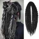 24 Inch 3 In 1 Dreadlock Extensions Sets, 30 Strands Mixed Black Synthetic DE Dreads Extensions, 100% Handmade Soft Double Ended Curly Boho Wavy Dreads for Girls