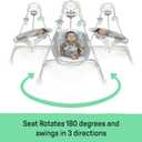 Ingenuity InLighten 5-Speed Baby Swing - Swivel Infant Seat, 5 Point Safety Harness, Nature Sounds, Lights - Van Elephant