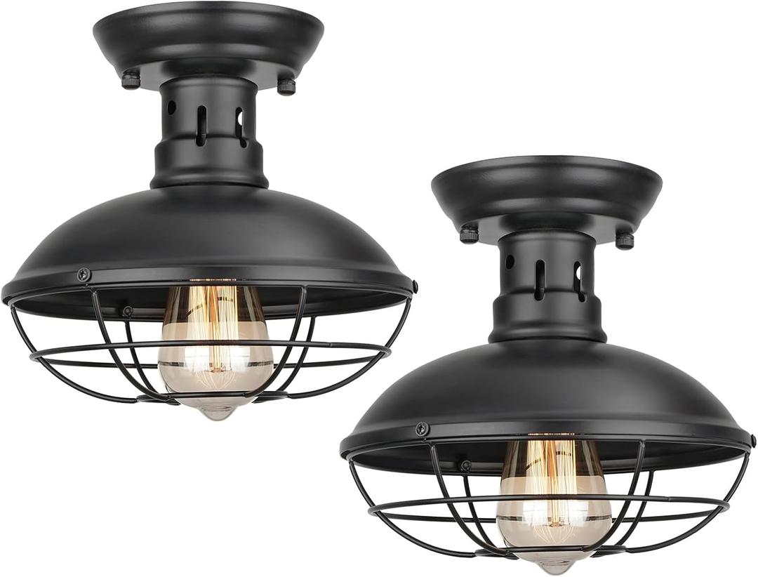 2 Pack Farmhouse Flush Mount Ceiling Light - Easric Industrial Ceiling Light Fixture Rustic Black Metal Cage Close to Ceiling Lamp E26 Base for Hallway Foyer Kitchen Porch 2 Pack Farmhouse Flush Mount Ceiling Light - Easric Industrial Ceiling Light Fixture Rustic Black Metal Cage Close to Ceiling Lamp E26 Base for Hallway Foyer Kitchen Porch