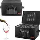2 Pack Wine Glass Storage Box with Dividers, Stemware Storage Containers for Packing and Moving, China Storage Containers Box for 12 Crystal Glassware, Wine Glasses, Drinkware,Dark Gray