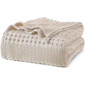 PHF 100% Cotton Waffle Weave Blanket King Size, Soft Lightweight Breathable Cozy Summer Blankets for Bed, Luxury Aesthetic Woven Bedding for Home Decor, 108"x90", Oatmeal