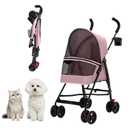 CYUmail Cat Stroller Foldable Lightweight for Small Dogs Cats 0-15 lbs Pink