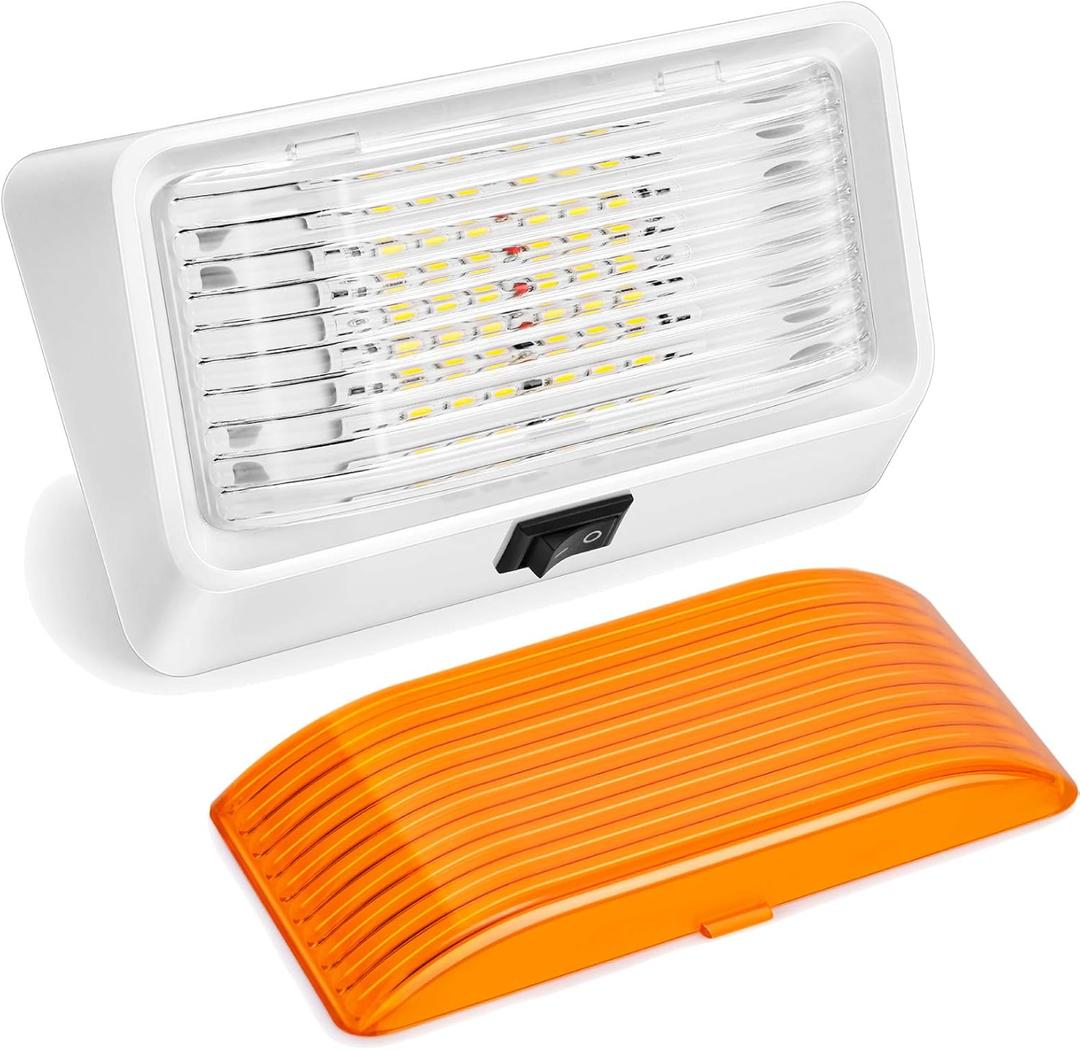 Kohree LED RV Exterior Porch Utility 320 Lumen Light with Switch 12V Replacment Light for RVs, Trailers, Campers, 5th Wheels., White Base, Included Clear and Amber Lenses Removable