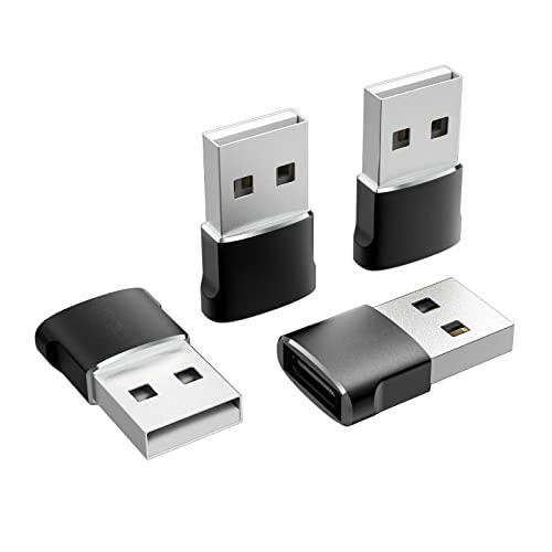 4-Pack USB C Female to USB Male Adapters, Type A Charging Cable Power Converter for iPhone 11/12/13/14/15, Plus Pro Max, iPad Pro Air 4 Mini 6, Samsung Galaxy S24/S23/S22/S21, Pixel XL (Black)
