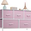 YITAHOME Wide Storage Tower with 5 Drawers - Fabric Dresser, Organizer Unit for Bedroom, Living Room, Closets (A-pink)