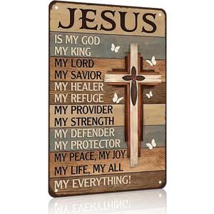 Smilelife Christian Gifts for Women Men Jesus Is My God My King My Everything Vintage Tin Sign Religious Metal Wall Art for Home Church Prayer Room Office Chapel Decor 8x12 Inch(3767)