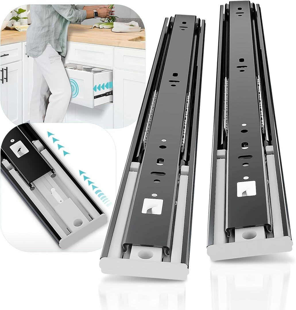 SHUHANG 1 Pair Push to Open Drawer Slides 12 14 16 18 20 22 24 Inch 106 lb Load Capacity Side Mount Press to Release Full Extension Ball Bearing Glides Rails Cabinet Wardrobe Kitchen Dresser