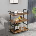 Industrial Pipe Bar Carts/Serving Carts/Kitchen Carts/Wine Rack Carts on Wheels with Shelves - Wood Rolling Carts - Wine Tea Liquor Shelves/Holder - Home Furniture, 27.56 Inch x 15.75 Inch x 33.46 Inch
