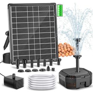 Antfraer 7W Solar Fountain Pump with 3600mAh Battery Backup & Pond Filter, Solar Water Fountain Pump with 8 Nozzles & PVC Tubing, Solar Fountain for Bird Bath, Small Ponds, Waterfall, Hydroponics