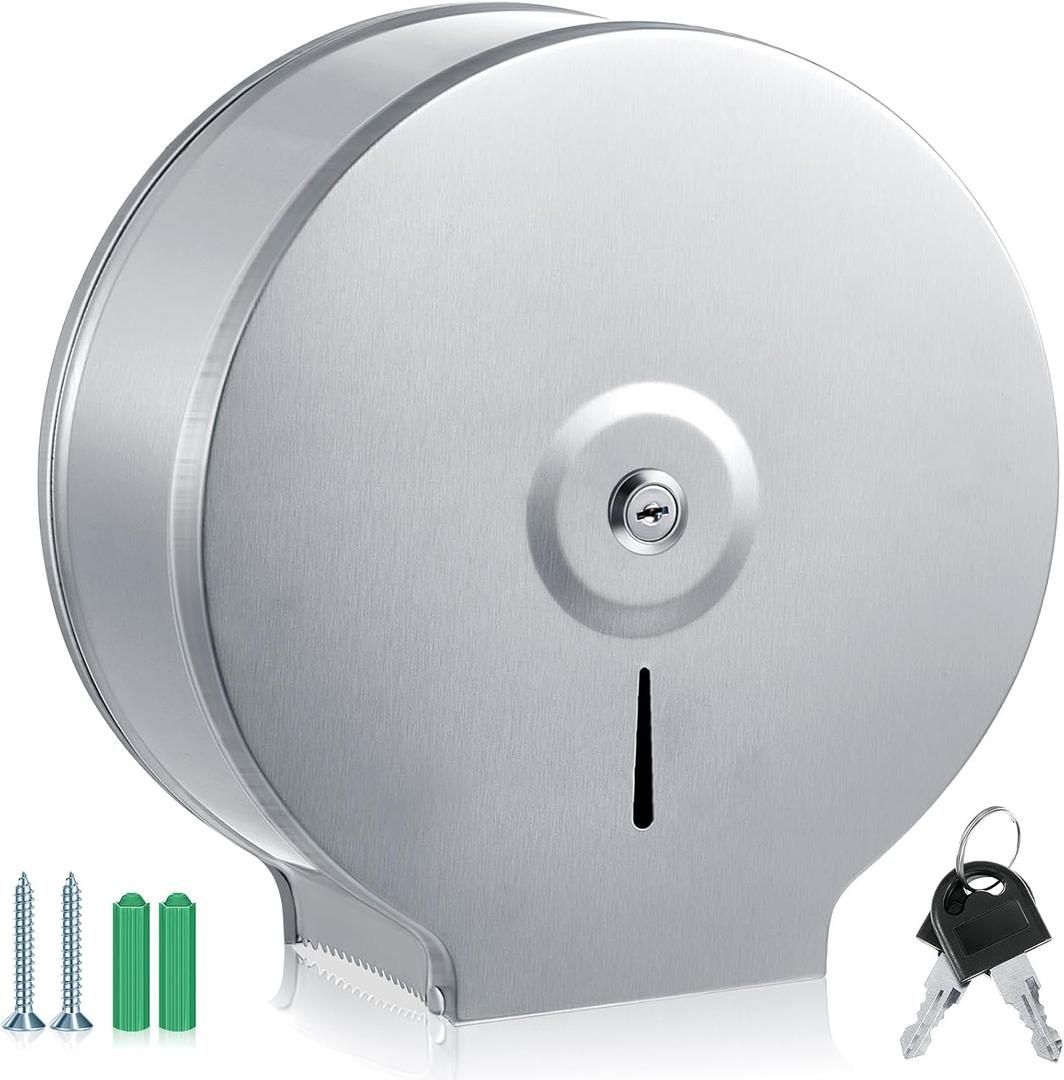 Mifoci 1 Pcs Industrial Toilet Paper Holder Commercial Roll Dispenser Wall Mount Stainless Steel Jumbo Tissue Dispenser Fits 9" Roll Toilet Paper for Office Home Public Places (Silver)